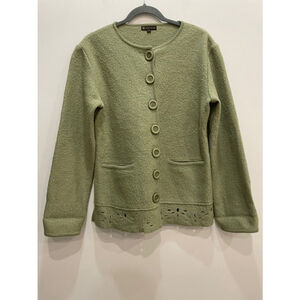 Vintage Rino Rossi Boiled Wool Jacket Cardigan Button Up Floral Cutout Green M